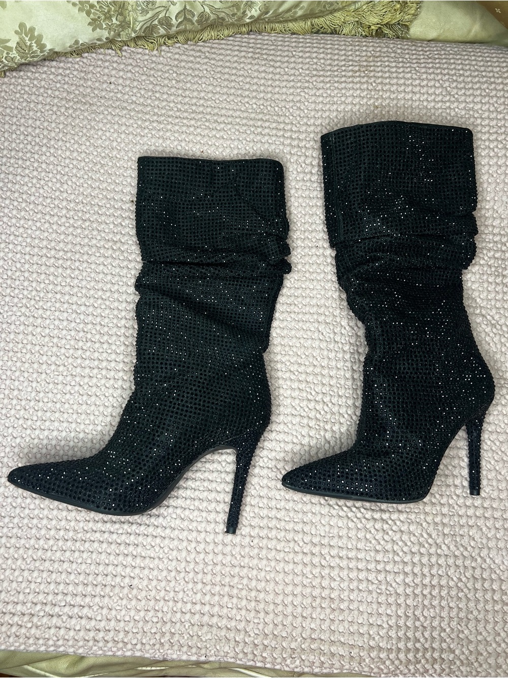 Jessica Simpson Black Rhinestone Slouch Stiletto Boots Size 7.5M - Picture 11 of 12
